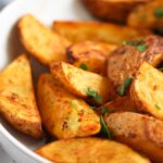 close up air fried potato wedges