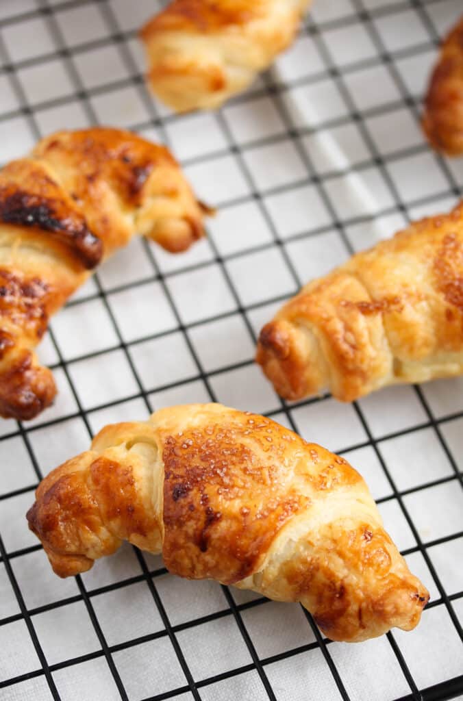 close up of a golden brown croissant