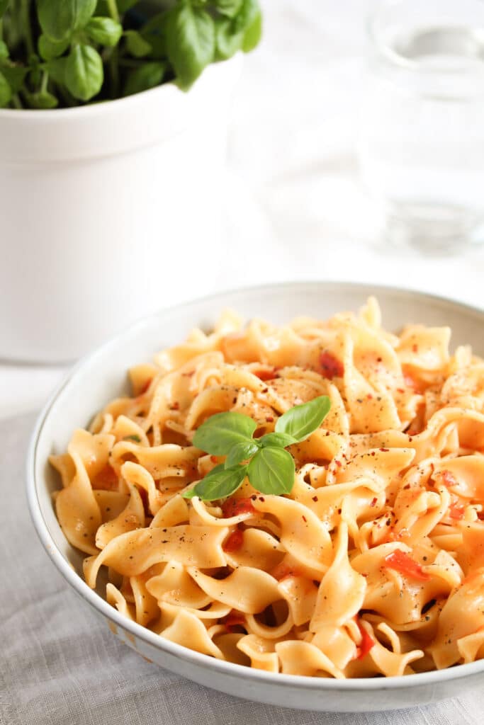 vegan pasta with coconut milk and tomatoes