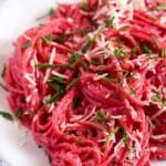 pinterest image with title for beetroot pasta.