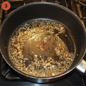 sauteing chopped onions in a saucepan.