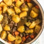 pinterest image with title for lamb potato stew.