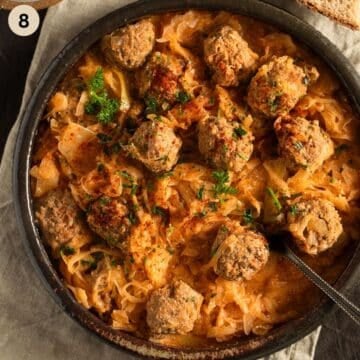 meatballs with sauerkraut served in a bowl.