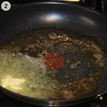 melted butter for making eggs in a pan.