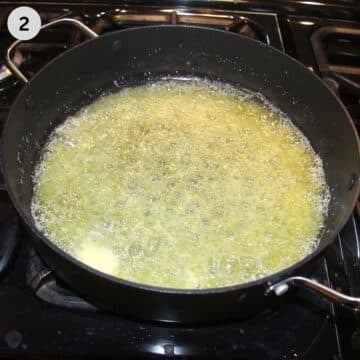 making sauce for pasta with truffles in a saucepan on the stovetop.