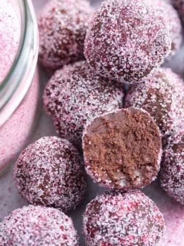 champagne truffles coated with pink colored sugar