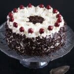 german black forest cake on a platter.