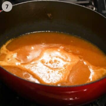 simmering sauce for pulled pork in a pot.