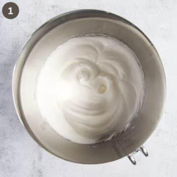 beaten egg whites in a bowl.