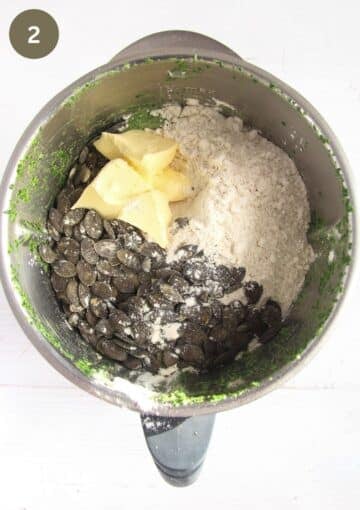 flour, pumpkin seeds and soft butter in a food processor.