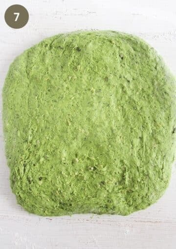 square rolled green dough bread.
