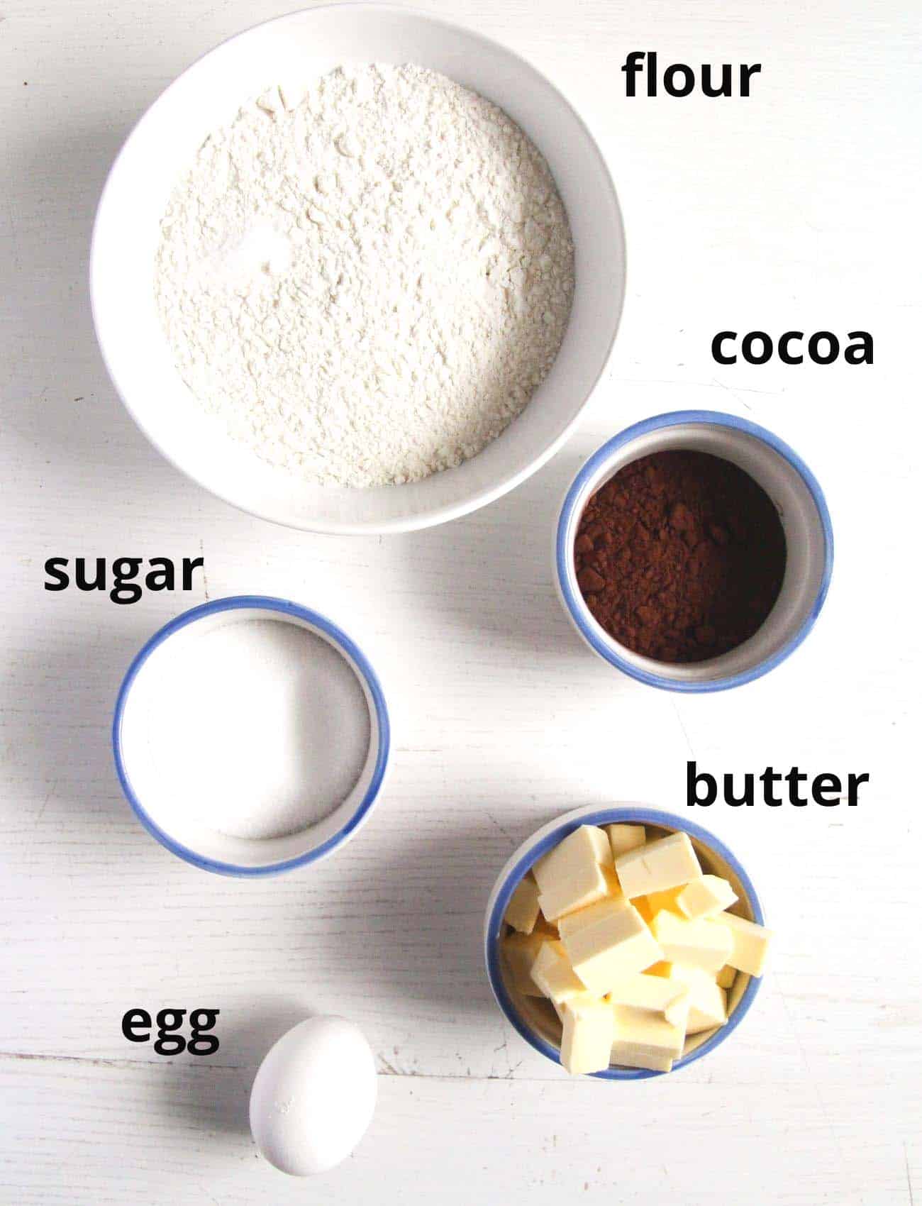 listed ingredients for making cocoa shortcrust.