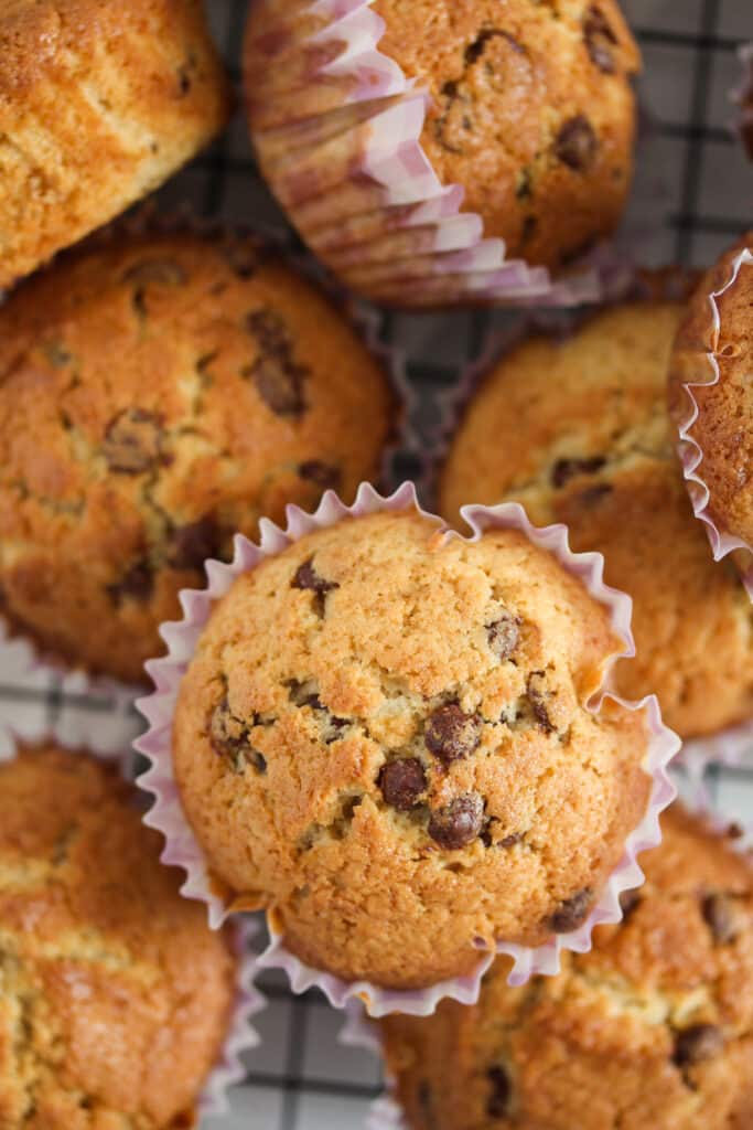 close up of a muffin seen from above.