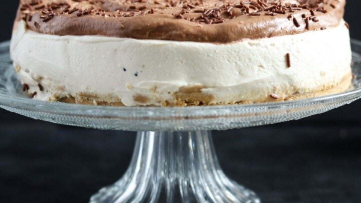 no bake bailey's cheesecake on a platter.