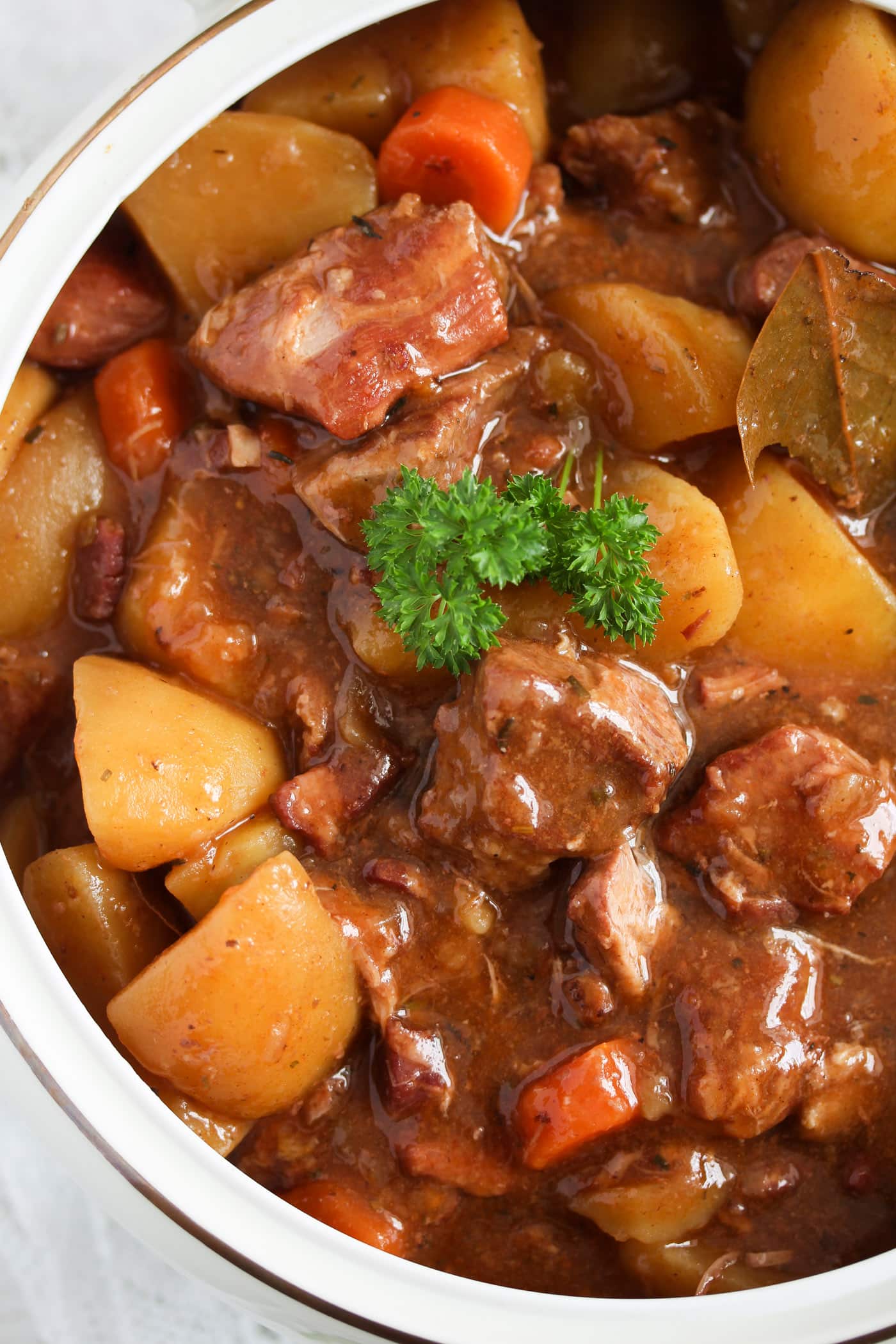 lamb casserole made in the slow cooker with potatoes and carrots.