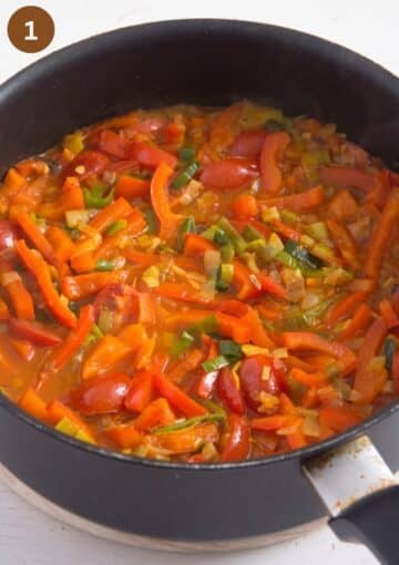 cooking vegetables for buckwheat recipe in a saucepan.
