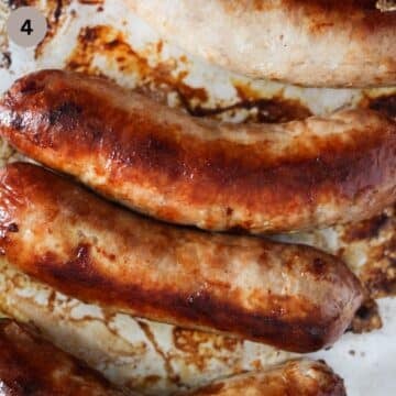 frozen sausages cooked in the oven until nicely browned.