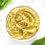 wild garlic hummus in a bowl.