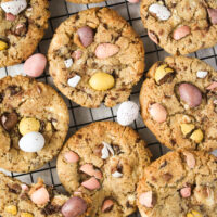 cadbury mini egg cookies close up.