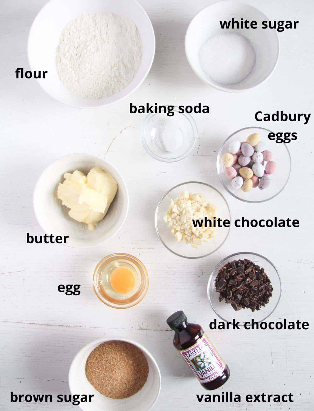 ingredients for making cookies on the table.