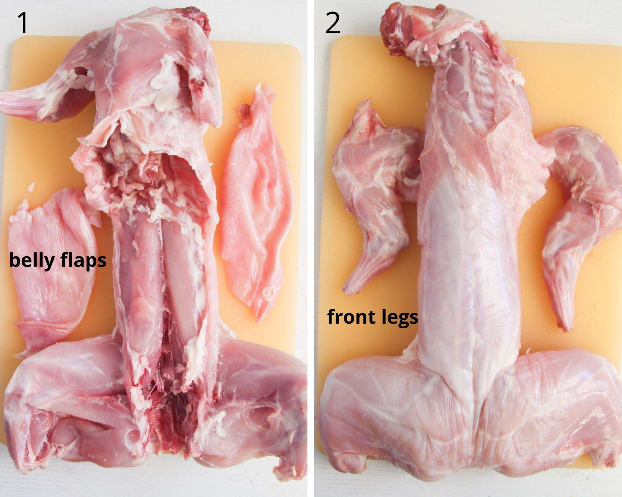 cutting belly flaps and front legs of rabbit.