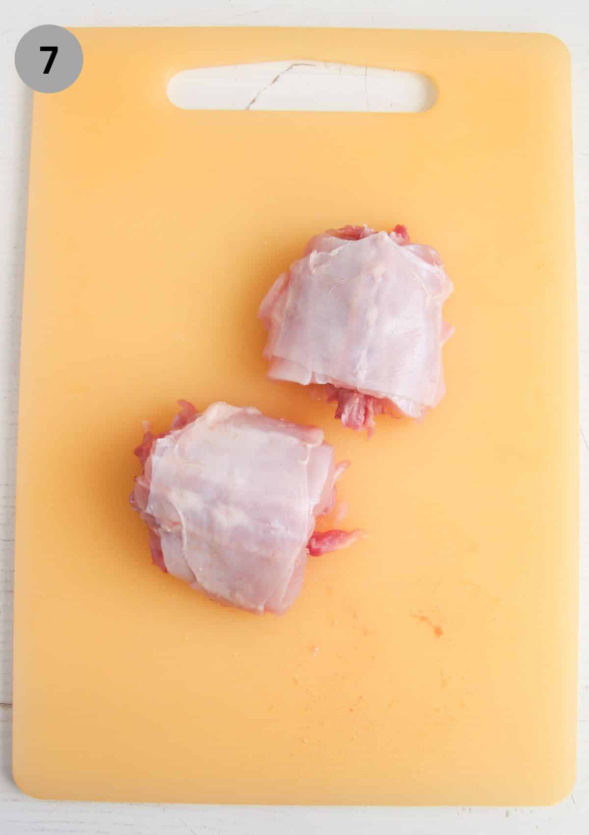 back strap of a rabbit cut into two pieces.