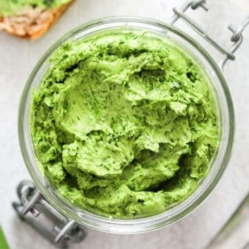 creamy wild garlic butter in a small jar.