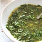 pinterest image for herb sauce in a bowl.