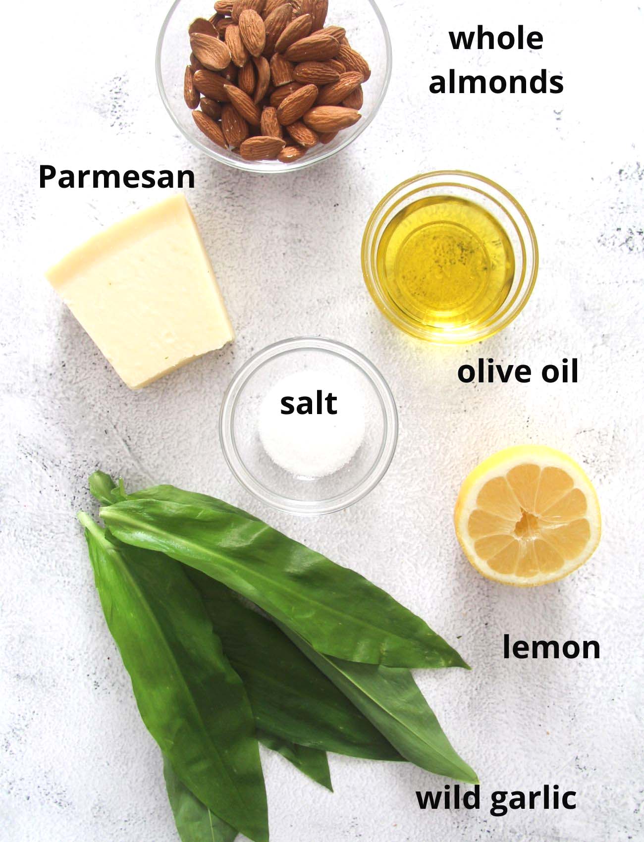 ingredients for making pasta with pesto.