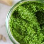 pinterest image with the title the best wild garlic pesto.