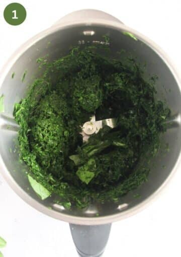 wild garlic chopped in a food processor to make pesto.