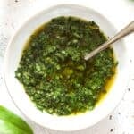 wild garlic sauce in a small bowl.