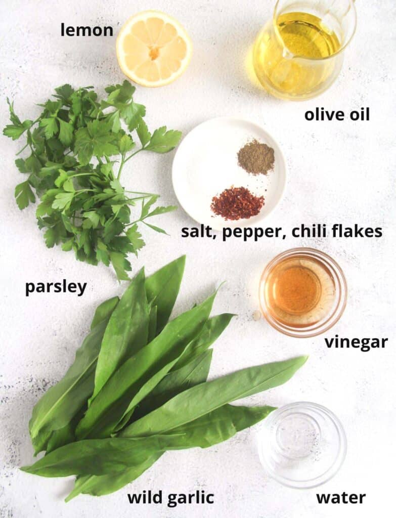 listed ingredients for making herb sauce.
