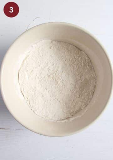 mixed flour and baking powder in a bowl.