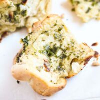 wild garlic bread slice overhead view.