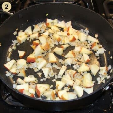 sauteing apples and onions for making pork hocks with sauerkraut.