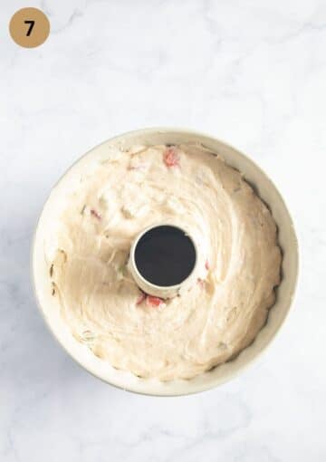 unbaked cake batter in a bundt cake form.