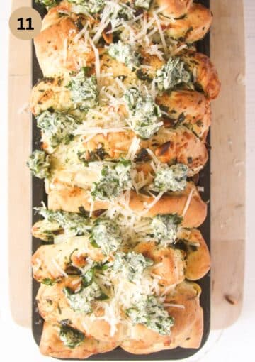 half-baked pull apart wild garlic bread in a tin.