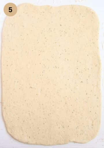 large piece of dough for making wild garlic bread before adding the filling.