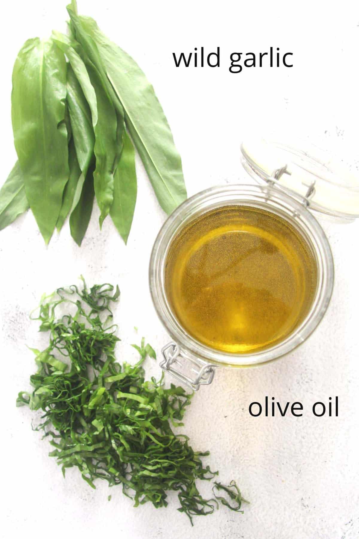 ingredients for making wild garlic infused oil.