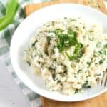 pinterest image for risotto with herbs.