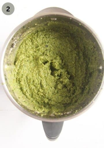 blended lemon balm pesto in a large food processor.