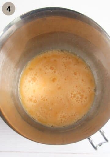 beaten egg yolks in a large bowl needed for making rhubarb custard.