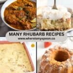 pinterest image with the title many rhubarb recipes.