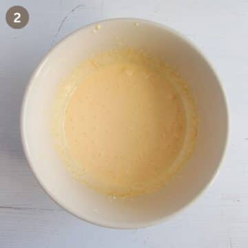 beaten egg yolks and sugar in a bowl.
