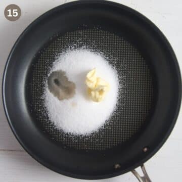 sugar, butter and vinegar in a small pan to make caramel.