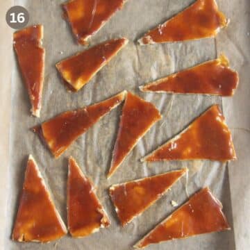 cut caramel wedges on a piece of parchment paper.