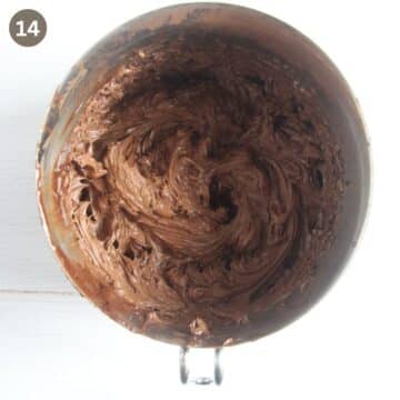 whipped chocolate buttercream in a bowl.
