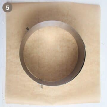 one round metal ring on a piece of parchment paper.