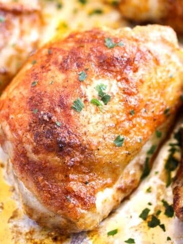frozen chicken thighs baked in the oven.